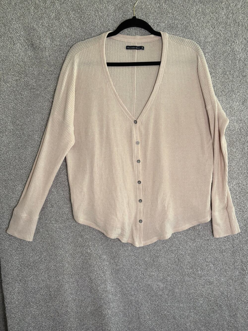 Abercrombie & Fitch M Ribbed Cardigan V Neck Slouchy Cream